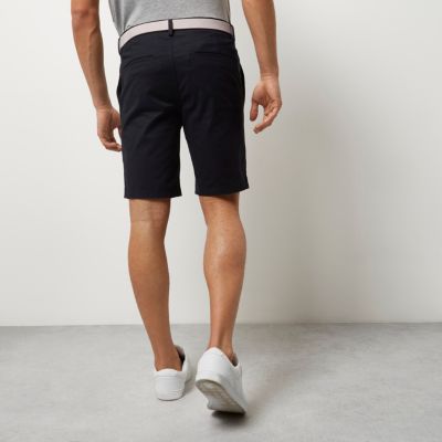 Navy chino shorts with stone belt